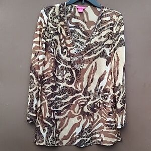 Sunny Leigh  embroidered V-Neck Sheer Tunic Sz M